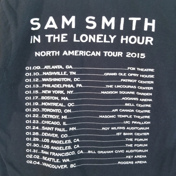 SAM Smith The Lonely Tour 2015 Concert Band Tee - Picture 5 of 7